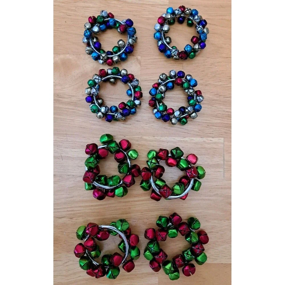 Pier 1 Jingle Bells Christmas Metal Napkin Rings 2 Sets of 4
